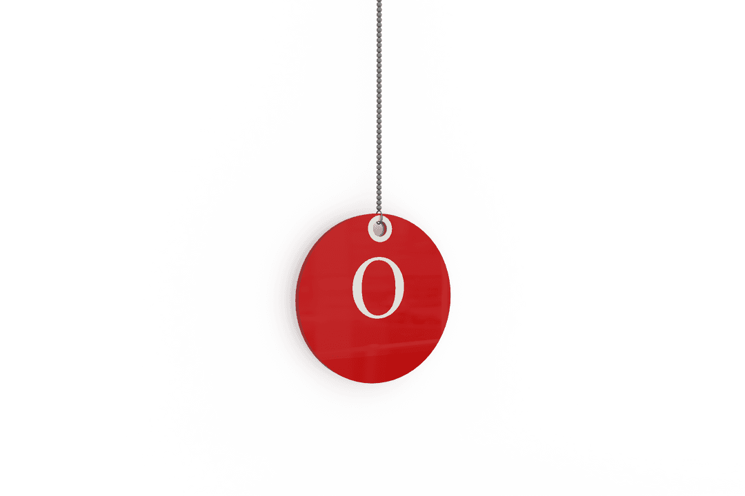 Red Tag with O Letter on Transparent Background