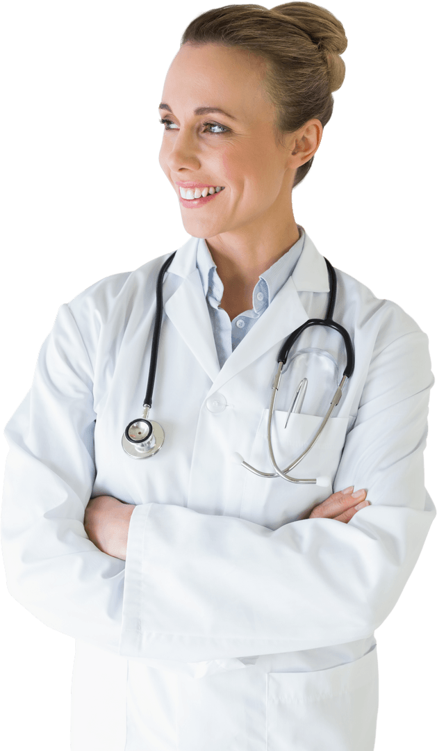 Cheerful Female Doctor in White Coat with Transparent Background