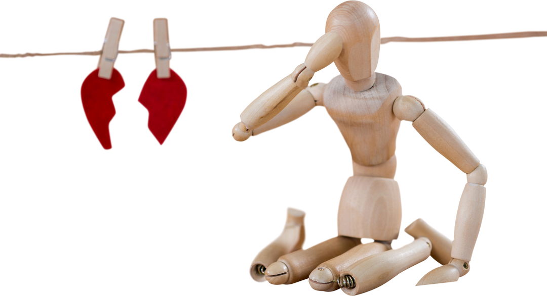 Transparent Wooden Figurine Sitting with Broken Heart on Transparent Background - Download Free Stock Images Pikwizard.com