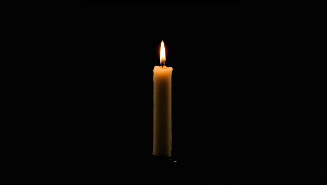 Solitary Taper Candle Burning with Teardrop Flame on Dark Background, Minimal Candlelight