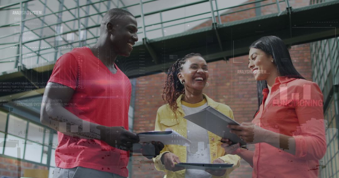 Diverse People Analyzing Financial Data with Digital Projection