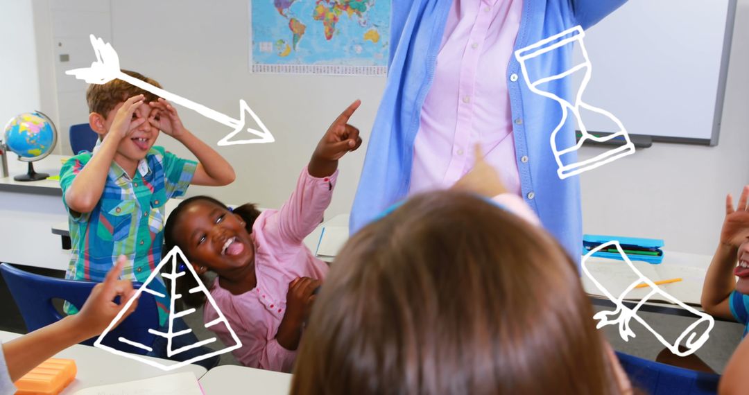 Diverse Schoolchildren Engaging in Animated Classroom Activities