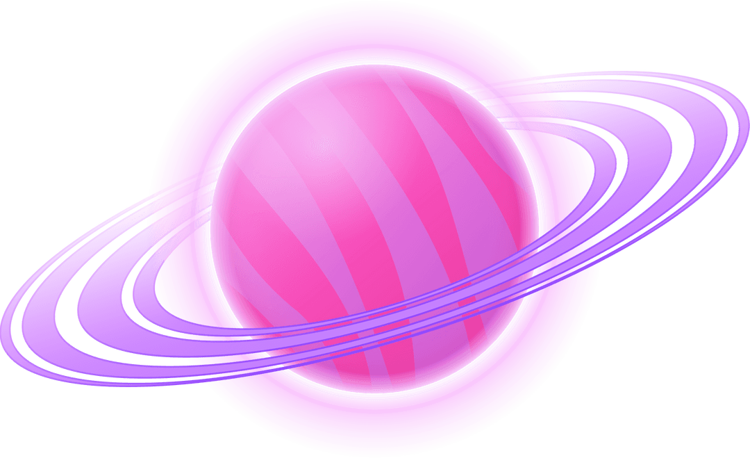 Abstract Ringed Neon Planet on Transparent Background