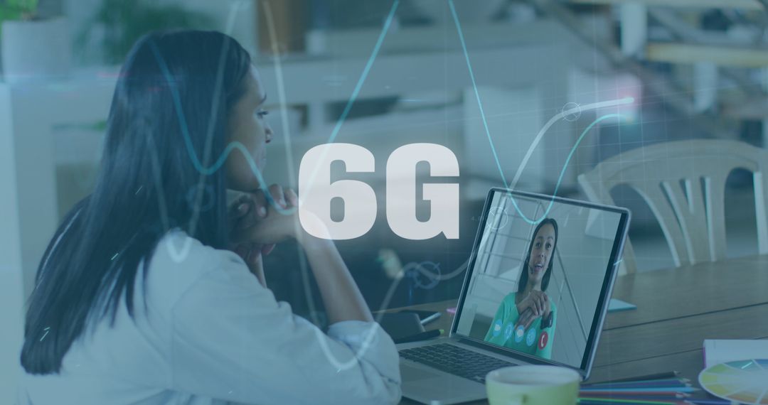 6G Network Imagery with Women Using Laptops for Video Call