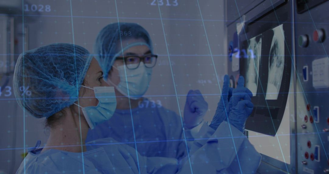 Medical Professionals Analyzing X-ray Images with Advanced Technology