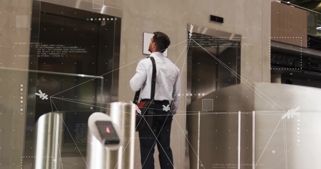 Professional Man Waiting at Elevator in Modern Office Lobby