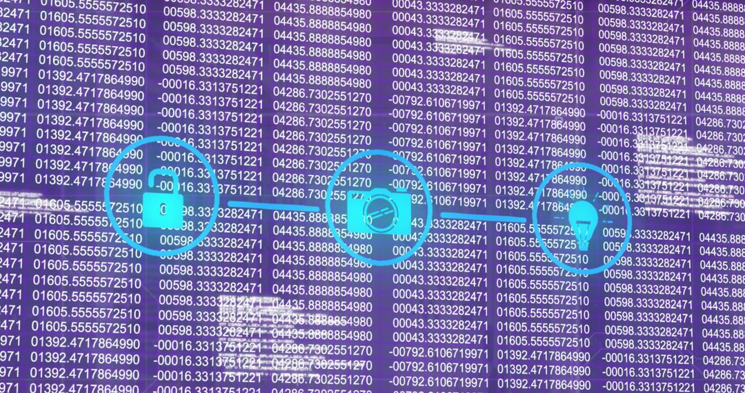 Binary Data Streams with Digital Security Interface Icons