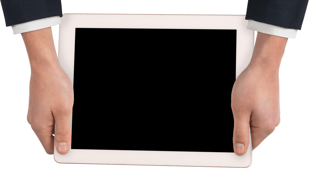 Caucasian Businessman Holding Tablet Transparent Background