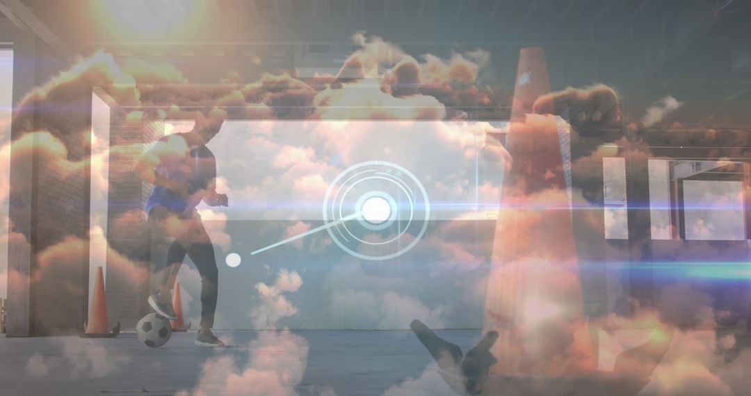 Digital Interface Overlay on Person Playing Football Practice