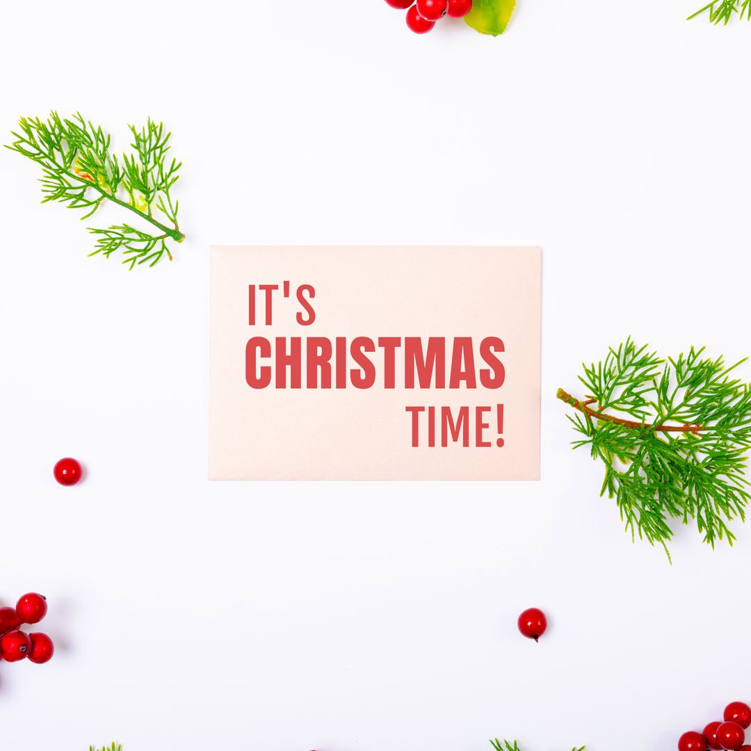 Festive Card with Merry Christmas Text and Holiday Decorations