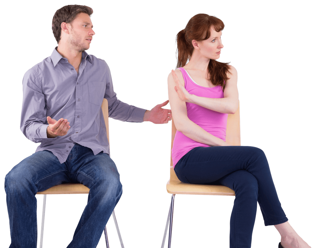 Transparent Couple Sitting and Having Disagreement