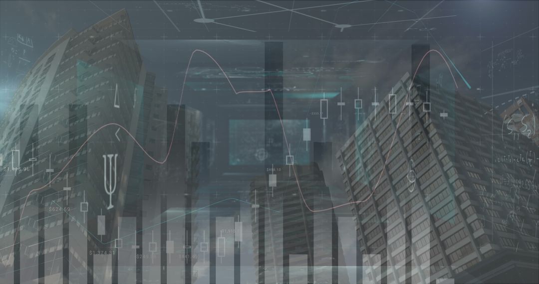 Digital Financial Data and Urban Skyscraper Conceptual Image