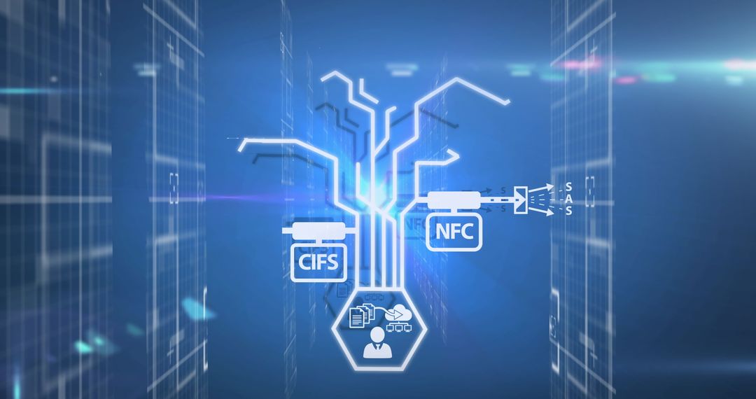 Futuristic Digital Network Interface with Global Icons