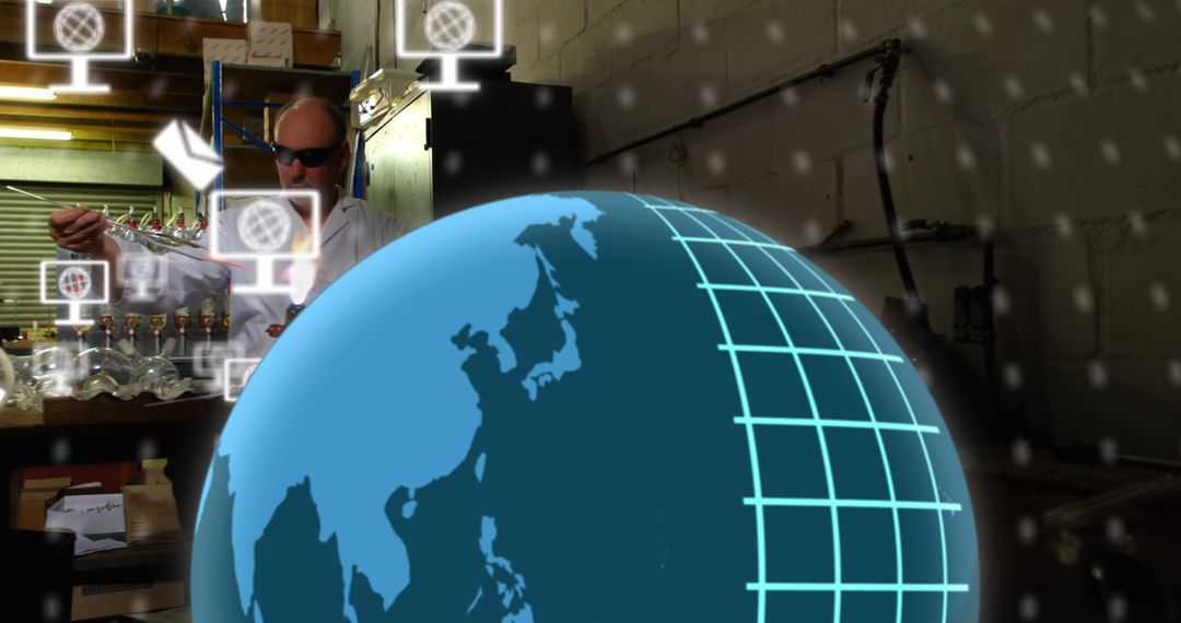 Scientist Analyzing Data with Global Digital Interface