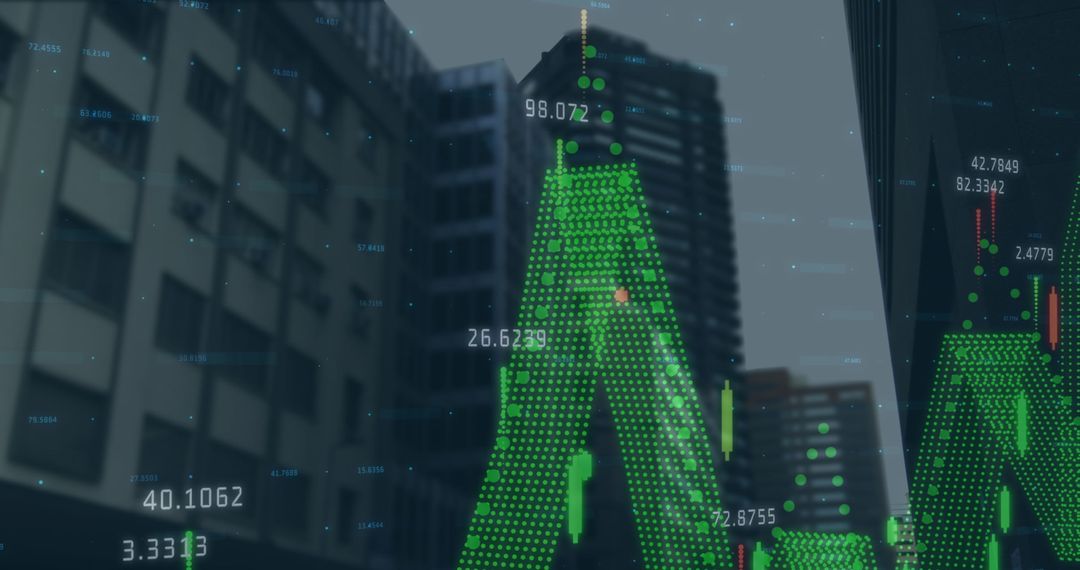 Digital Financial Display over Urban Skyscrapers