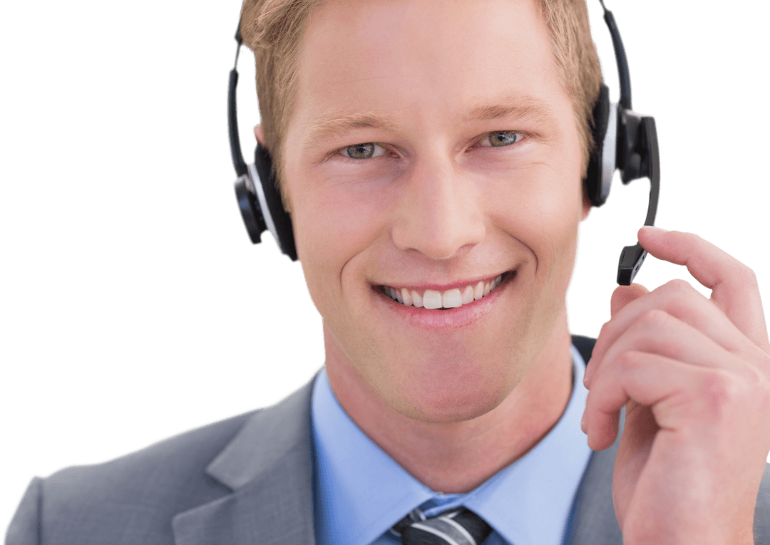 Happy Customer Service Agent with Headset Transparent Background