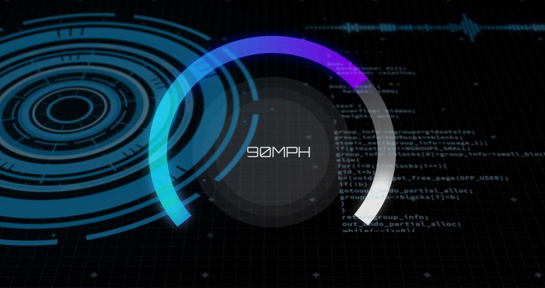 Digital Speedometer Display with Futuristic Data Background