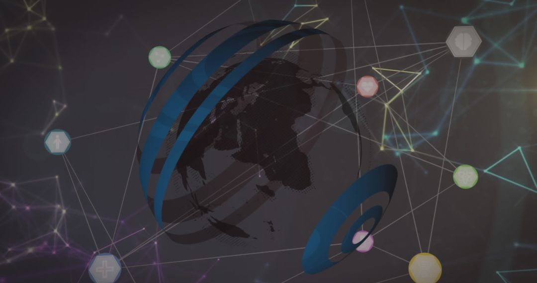 Global Network and Digital Communication Icons over Rotating Earth