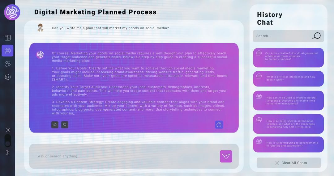 Digital Marketing Plan and AI Chat Interface in Purple UI