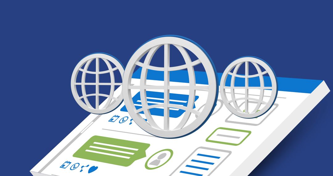 Digital Globe Icons on Tablet with Social Media Interface