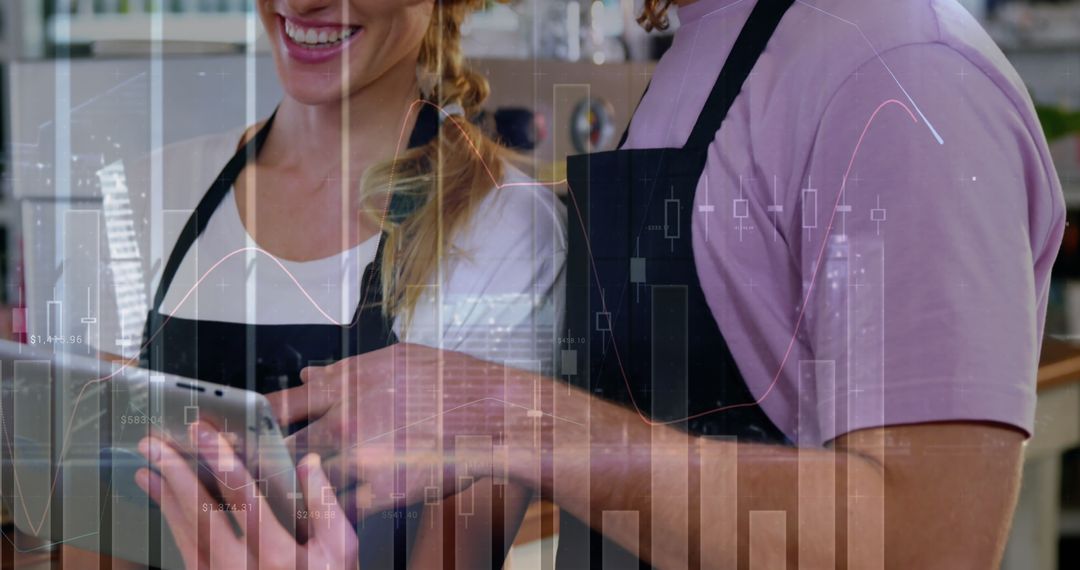 Team Discussing Business Insights with Digital Technology Interface