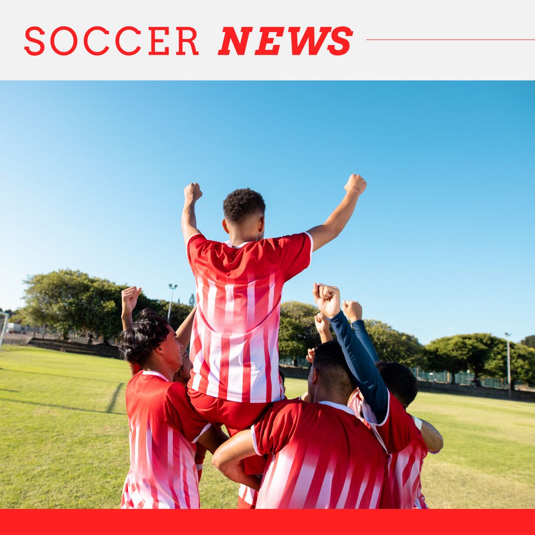 Victorious Soccer Team Celebrating Triumphant Win on Field