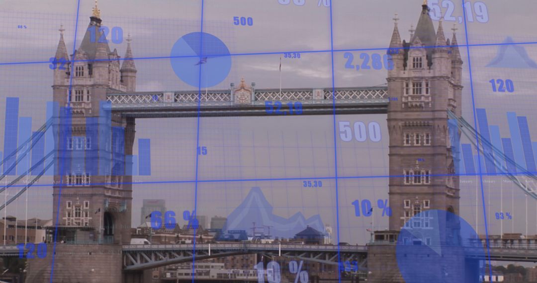 Conceptual Blend of Tower Bridge London and Financial Data Graphics
