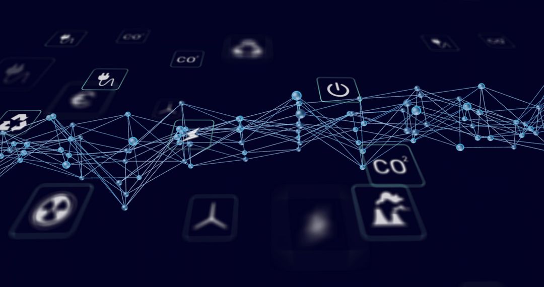 3D Mesh Network with Energy and Environment Icons Across Digital Landscape