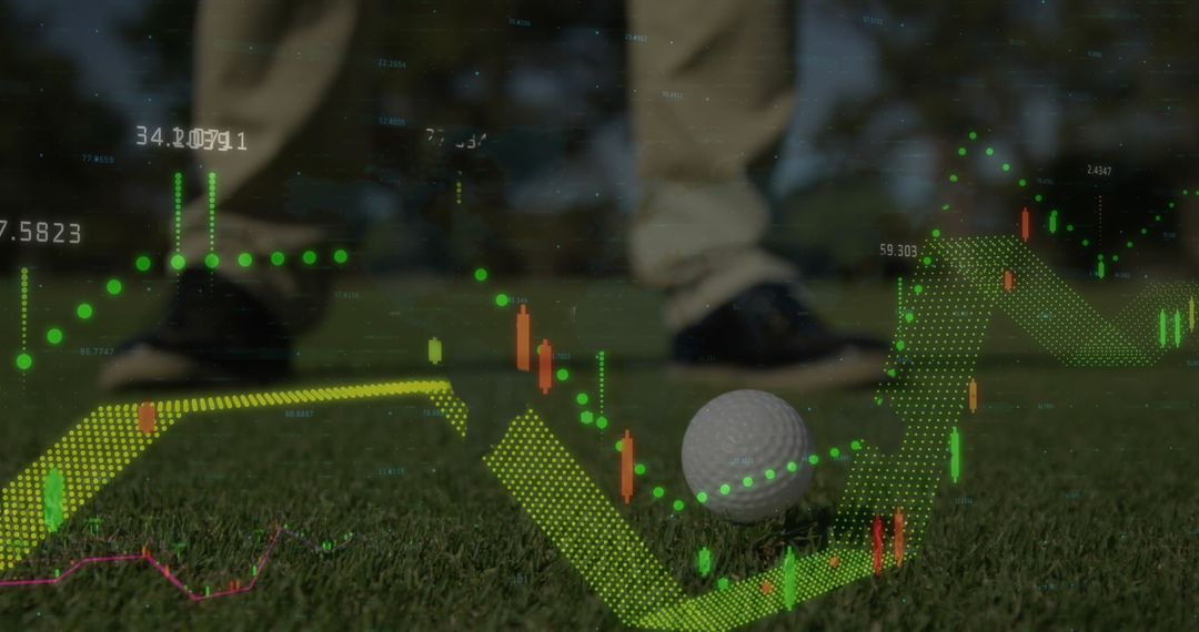 Golf and Technology Concept with Digital Charts Overlay
