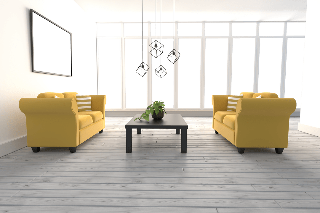Transparent Modern Living Room with Yellow Sofas