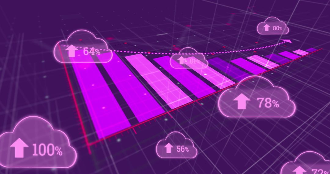 Rising Statistics and Cloud Data on Futuristic Purple Background