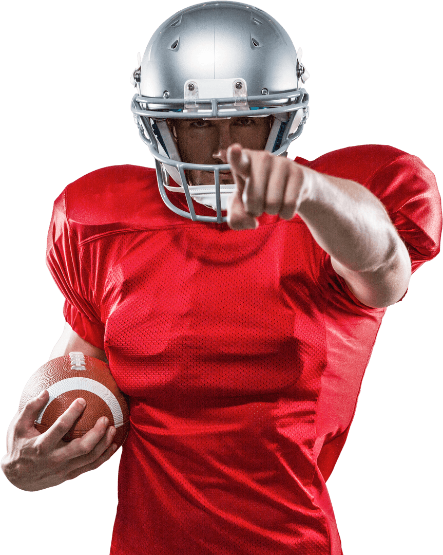 Transparent Portrait of Football Player in Red Jersey Pointing