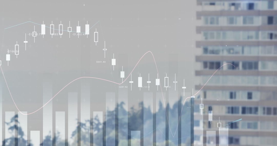 Stock Market Graph Overlay with Urban Building Background