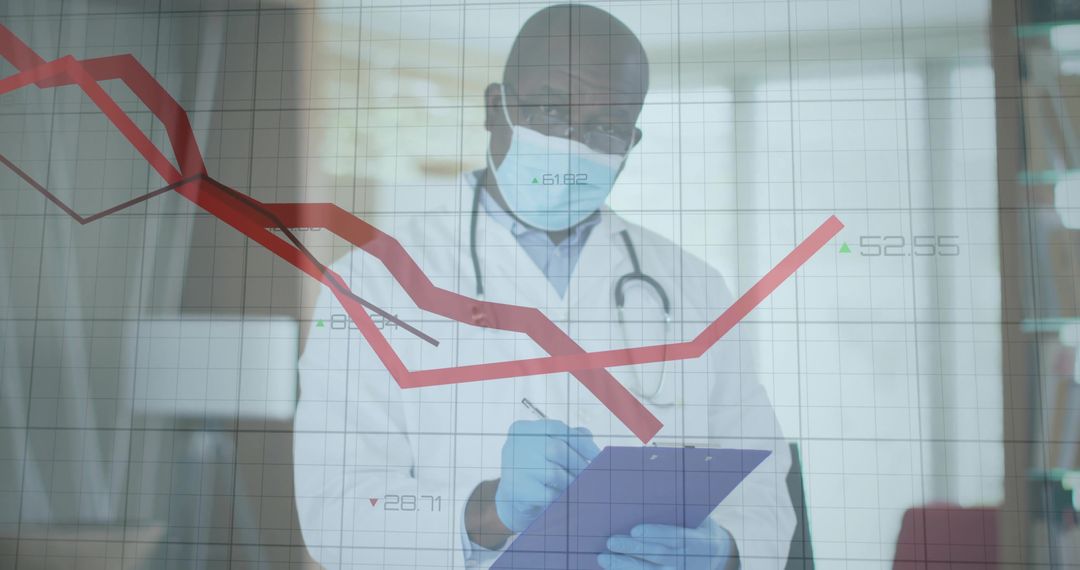 Doctor Reviewing Data with Downtrending Chart Overlay