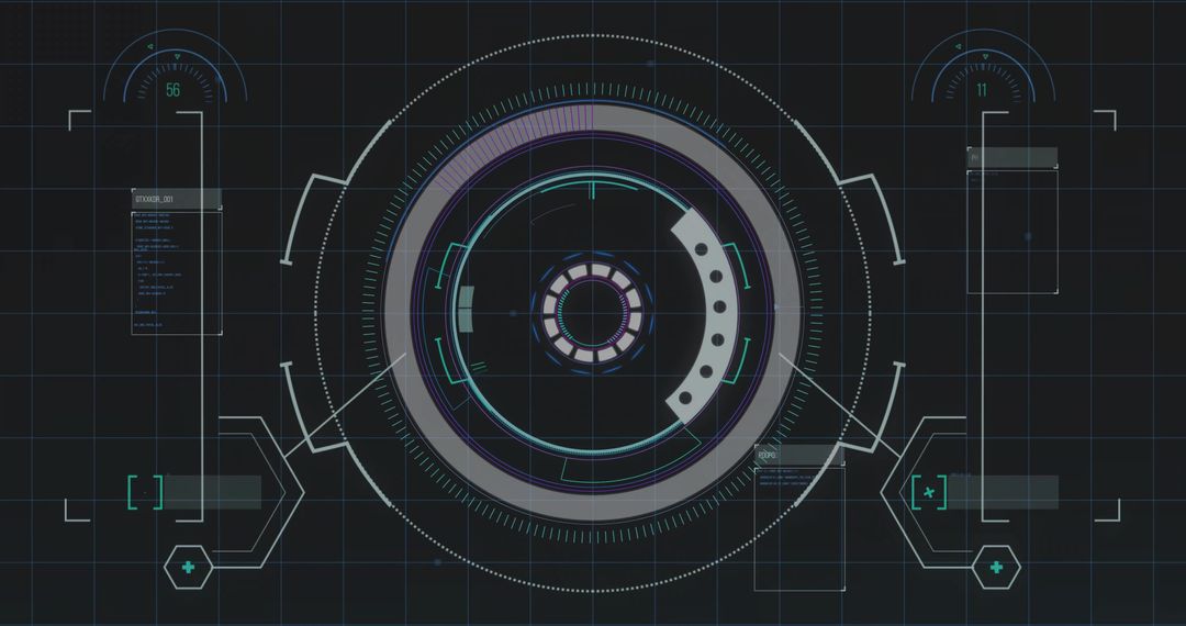 Futuristic HUD Interface with Central Pulsing Reticle and Circular Data Rings on Grid