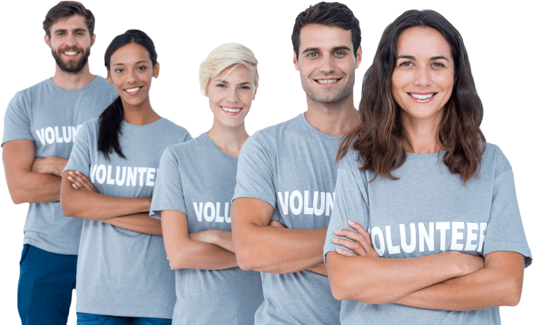 Diverse Group of Smiling Volunteers on Transparent Background