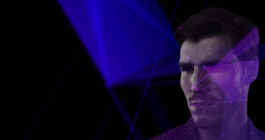 Man's Face with Digital Graphics Overlay Futuristic Technology Theme