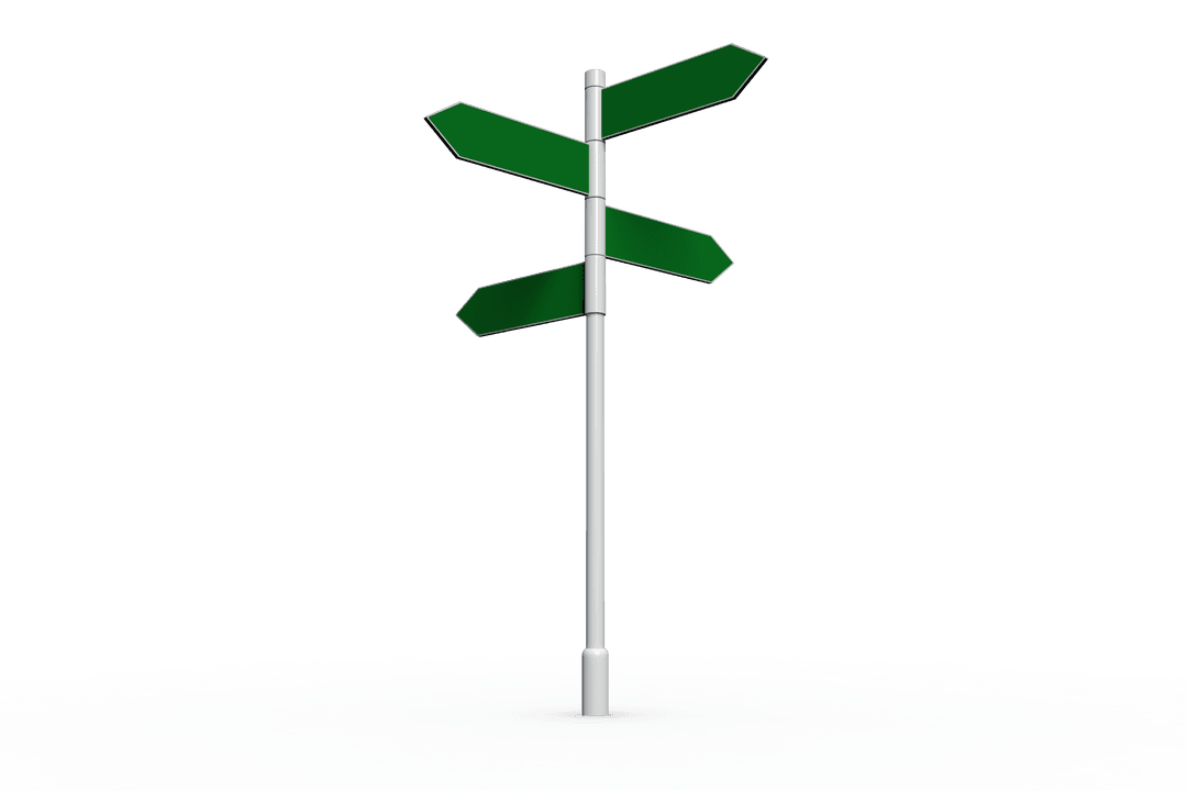 Green Directional Guideposts on Transparent Background for Travel Concepts