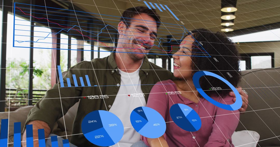 Happy Couple with Data Visualization and Business Growth