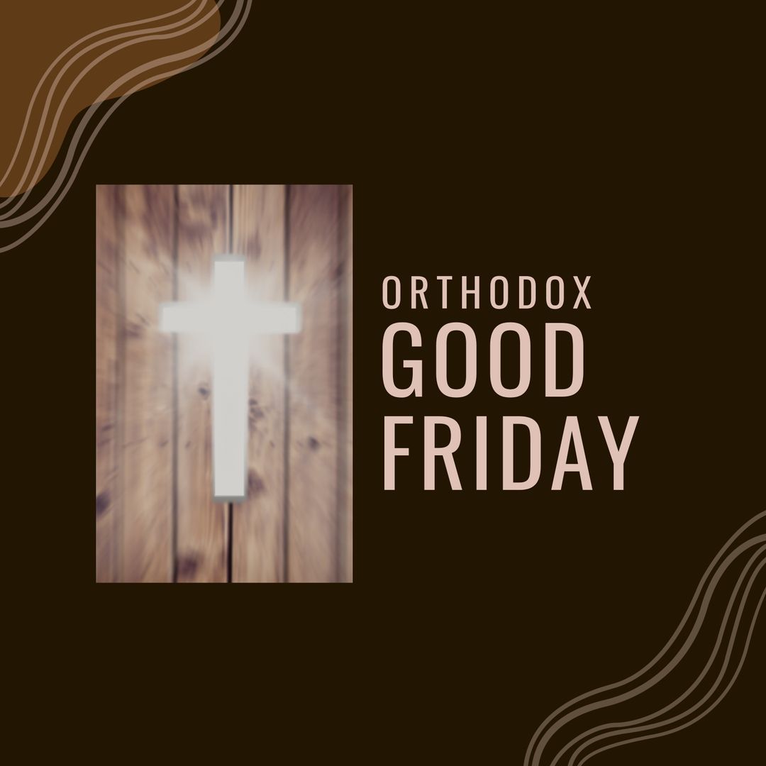 Orthodox Good Friday Illuminated Cross on Wood Background