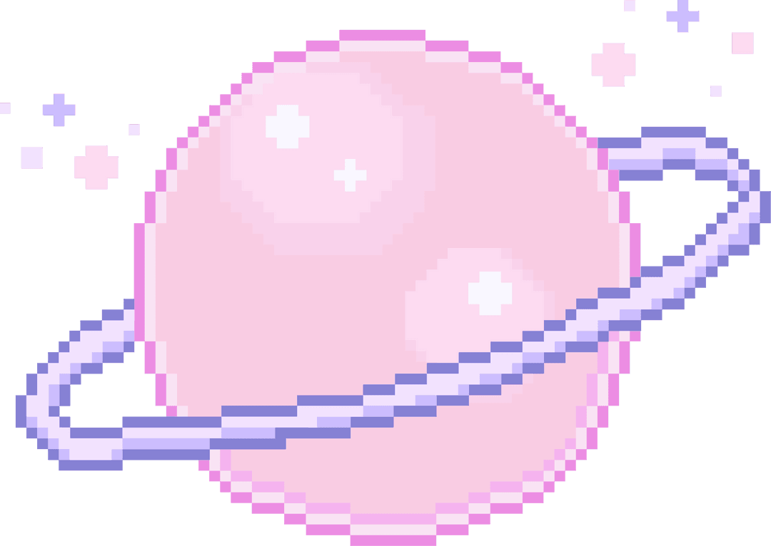 Retro 8-Bit Pink Planet with Lavender Ring in Transparent Background