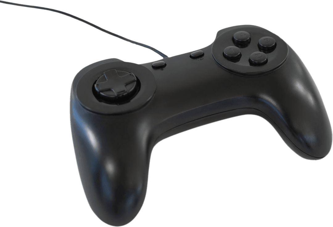 Digital Illustration of Black Gamepad on Transparent Background