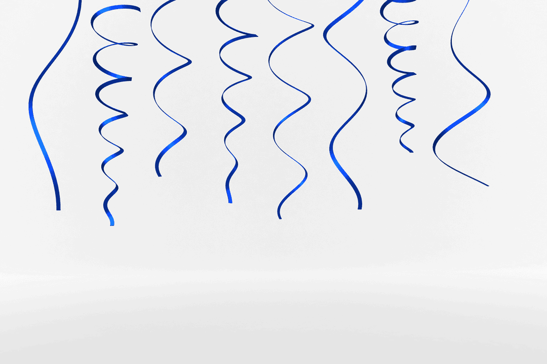 Transparent Hanging Blue Streamer Decorations on Blank Background