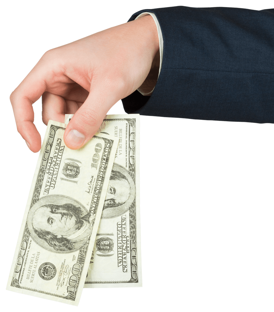 Transparent Hand Holding Hundred Dollar Bills Isolated