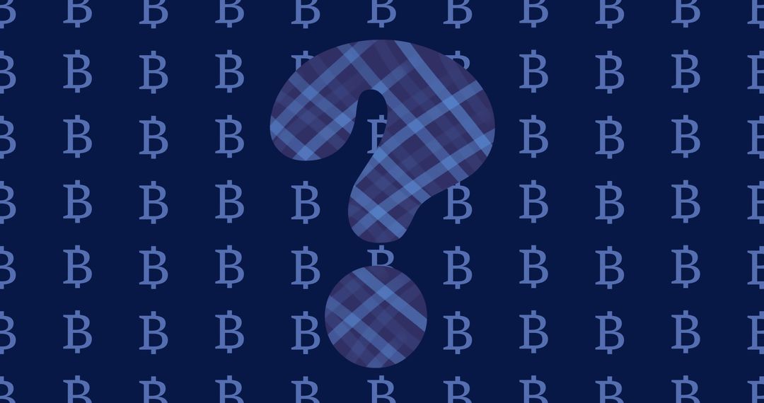 Plaid Pattern Question Mark Over Bitcoin Background