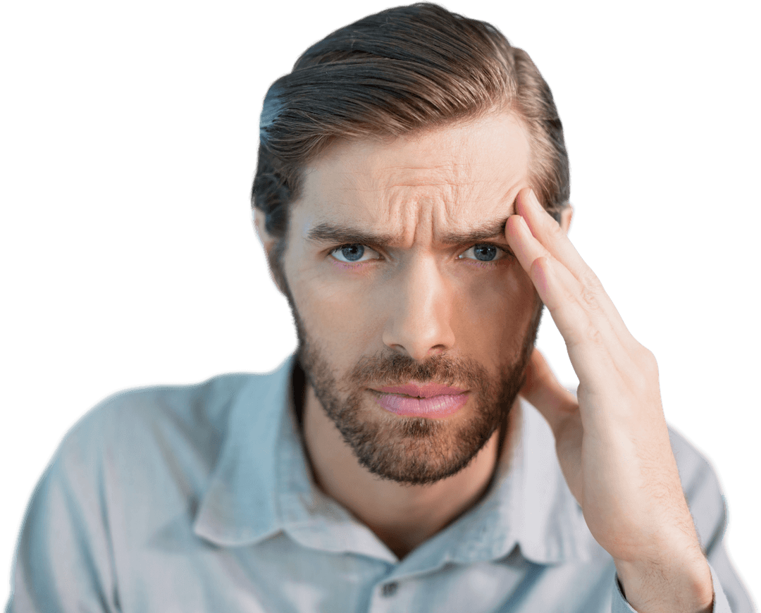 Portrait of Man Experiencing Headache Transparent Background