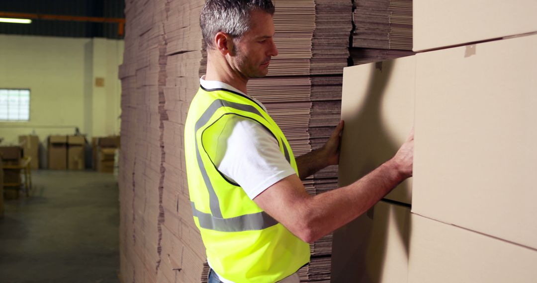 Warehouse Worker Organizing Cardboard Boxes - Free Images, Stock Photos and Pictures on Pikwizard.com