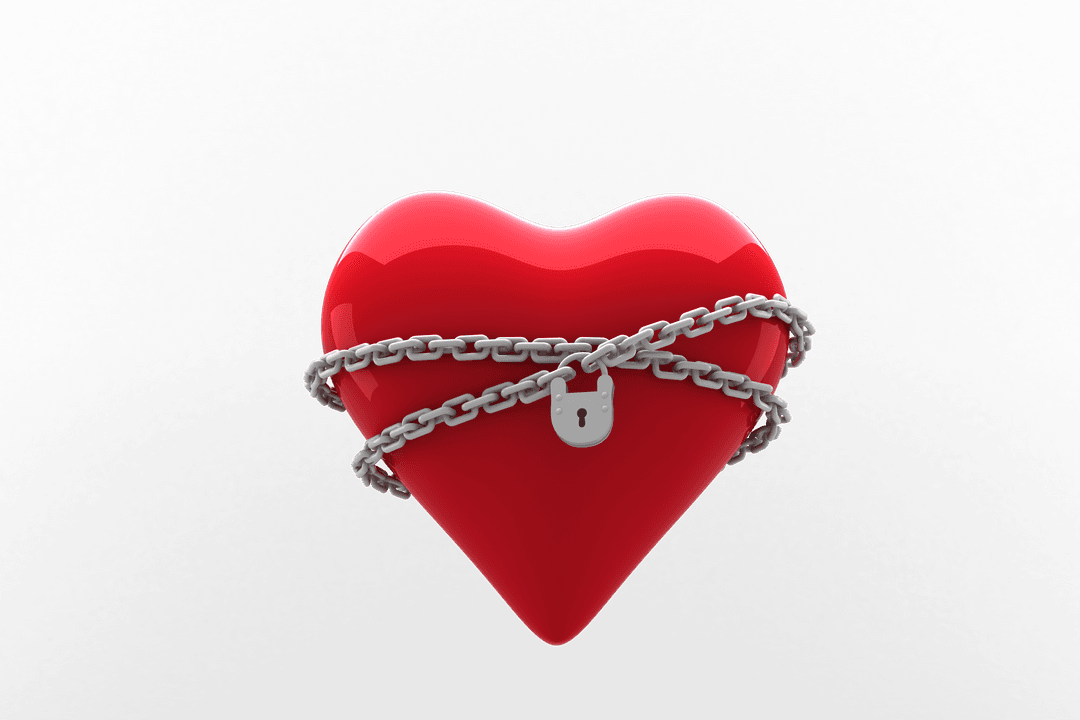3D Heart Wrapped in Chains with Padlock on Transparent Background