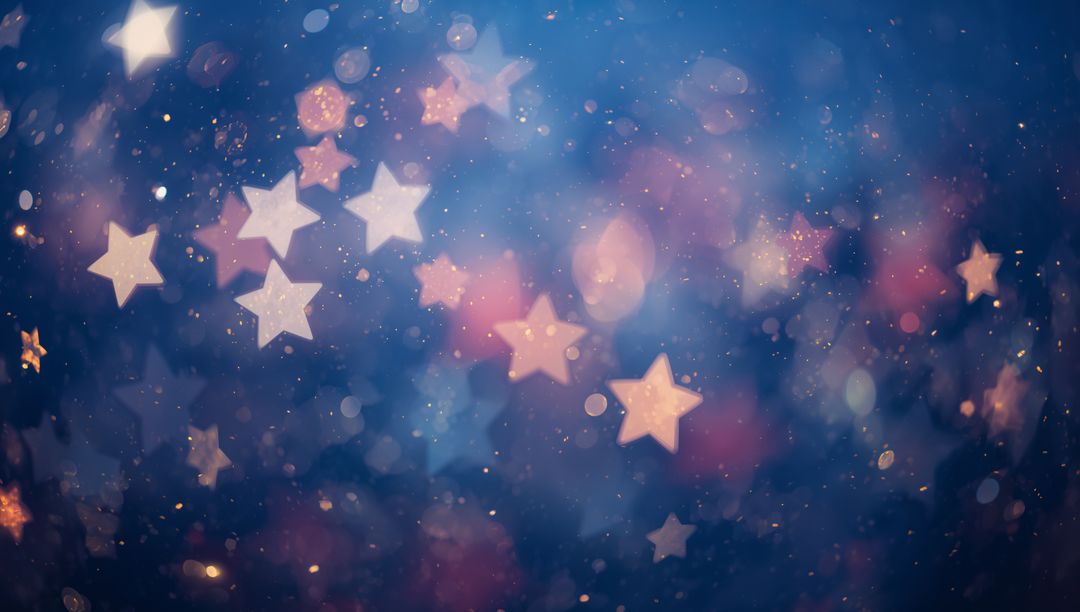 Glowing Star Bokeh with Sparkling Orbs on Deep Blue Gradient, Dreamy Festive Abstract
