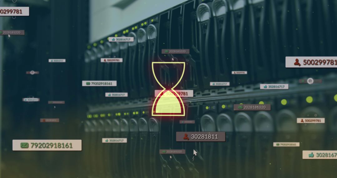 Digital Timer Overlay on Server Room with Data Connections